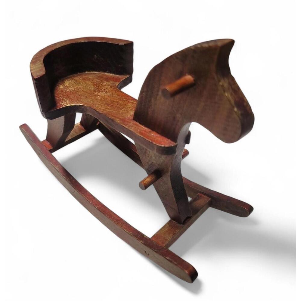 Vintage Toy Wooden Rocking Horse – Handmade Rustic – Surface Wear & Small Chip